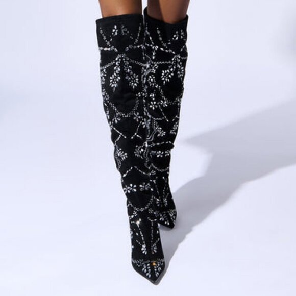 AZALEA WANG " PIECES OF A DREAM " STILETTO BOOT IN BLACK SUEDE(BRAND NEW !!!!!!! - Picture 2 of 10